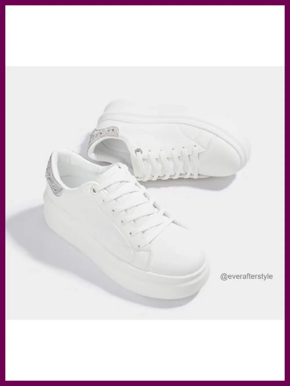 Platform Fashion Sneakers with Rhinestones, Synthetic Leather, TPR Sole, 2.6